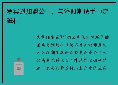 罗宾逊加盟公牛，与洛佩斯携手中流砥柱